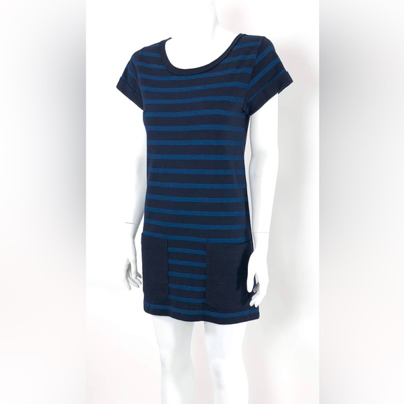 Rag & Bone Knit Mini Dress Pockets Navy & Blue Stripe - Picture 2 of 12